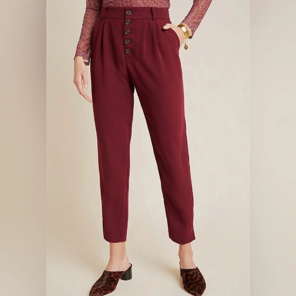 NWT Anthropologie 4 Sasha Button-Fly Tapered Crepe Pants